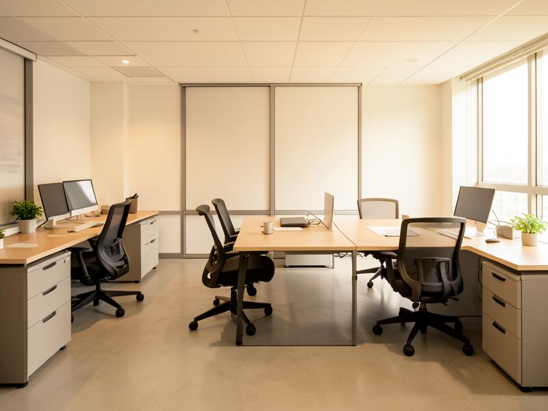 Office with desks, task chairs and filing storage